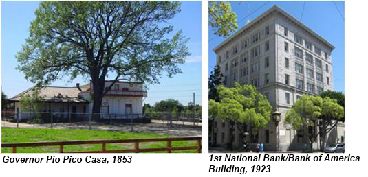 Governor Pio Pico Casa and 1st National Bank/Bank of America Building